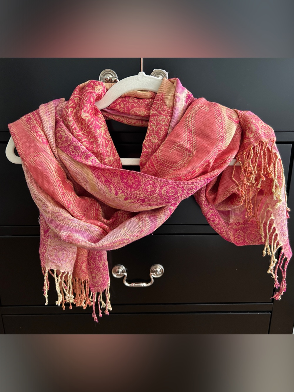 Pink Yellow Orange Floral Silk-Cashmere scarf